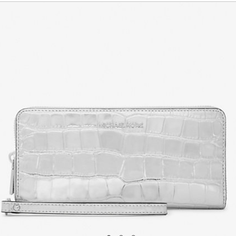 Michael Kors JtSet Travel Metallic Crocodile Embossed Leather Continental Wallet